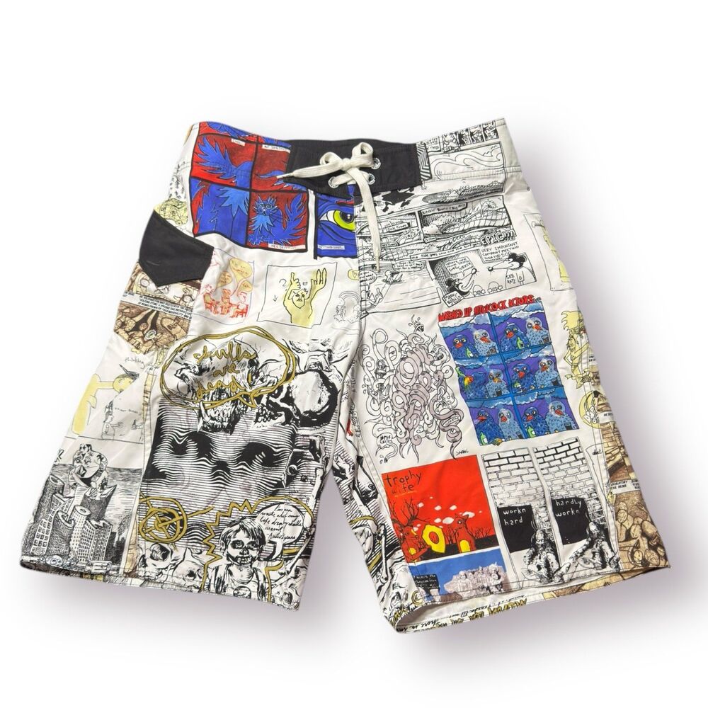 Volcom‎ Comic Book Board Shorts Size 33" Swim Trunks Retro Beach Shorts Y2K BNWT